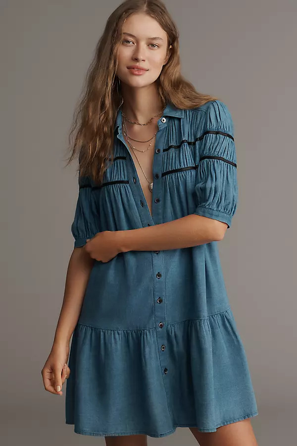 The Leandra Shirred Yoke Mini Dress by Maeve | Anthropologie (US)