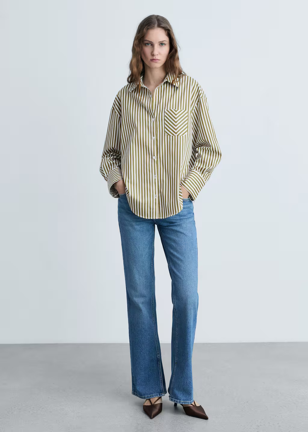 Striped shirt with contrasting pocket green - Woman - 12 - MANGO | MANGO (UK)