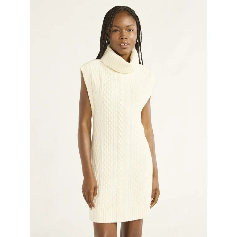 Free Assembly Woman's and Women's Plus Sleeveless Cable Knit Mini Sweater Dress, Sizes XS-4X | Walmart (US)