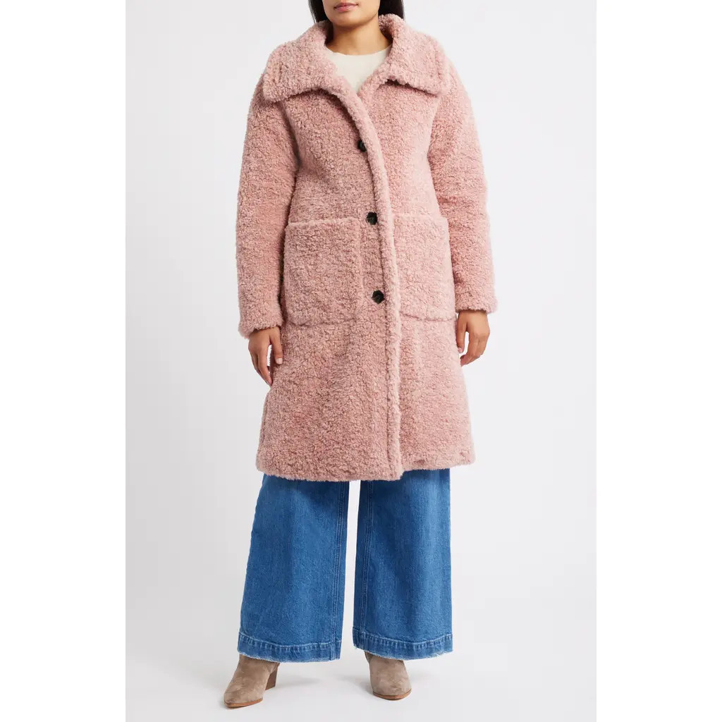 bcbg Long Teddy Coat in Rose Pink at Nordstrom, Size Small | Nordstrom