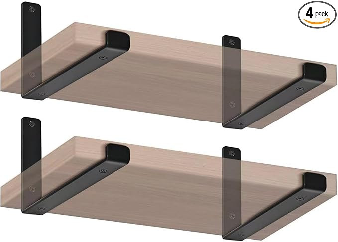 4 Pack - 11.25"L x 6"H x 1.5"W J Lip Shelf Brackets Rustic Farmhouse Iron Wall Floating Shelf Bra... | Amazon (US)