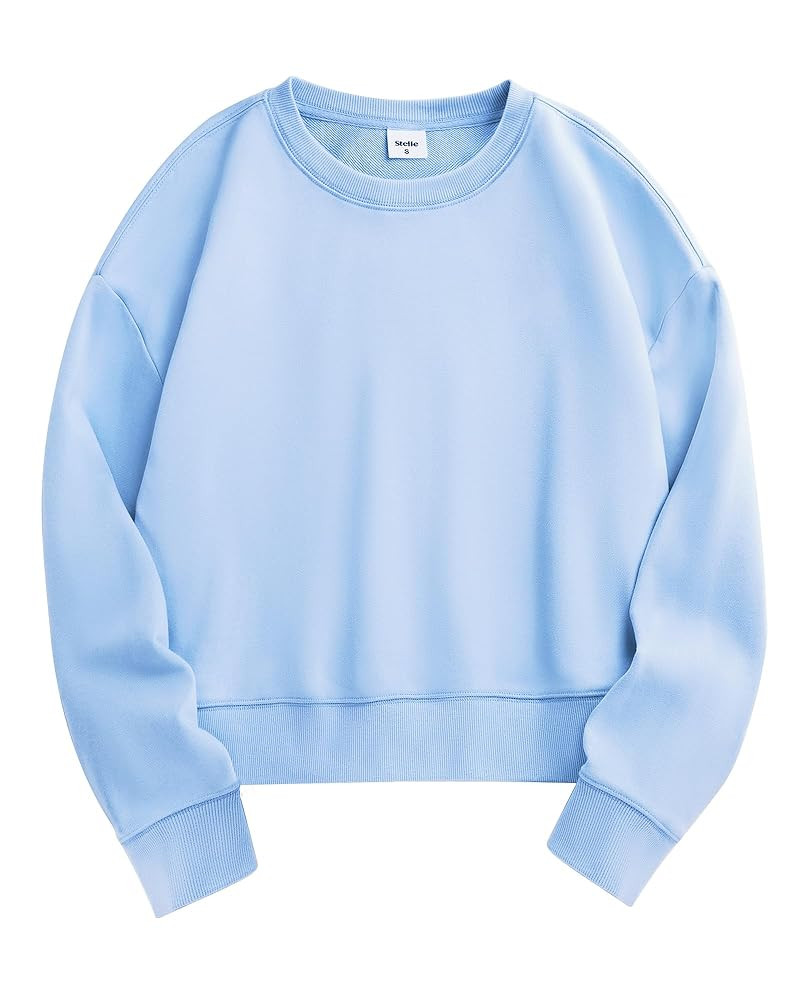 Stelle Cropped Sweatshirts for Women Cotton Long Sleeve Crop Tops Crewneck Pullover Oversized Swe... | Amazon (US)