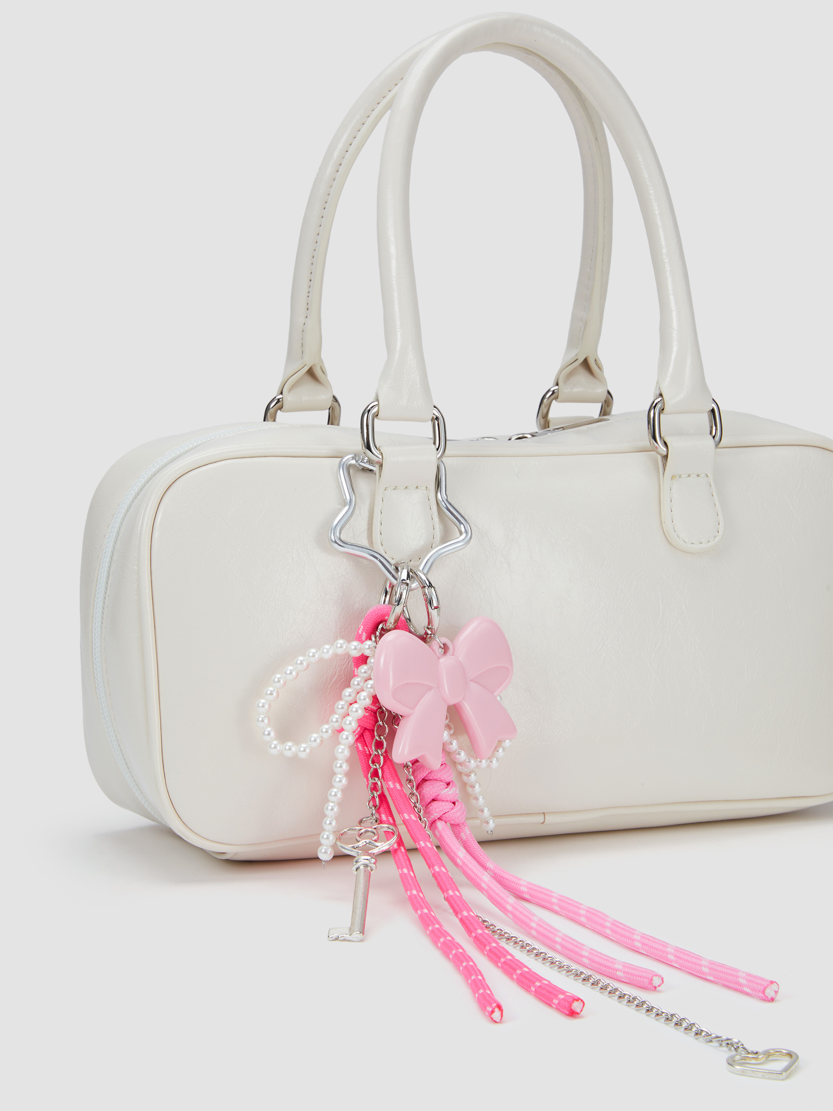 Woven BOW & FAUX PEARL & KEY & HEART BAG CHARM For Daily Casual | Cider