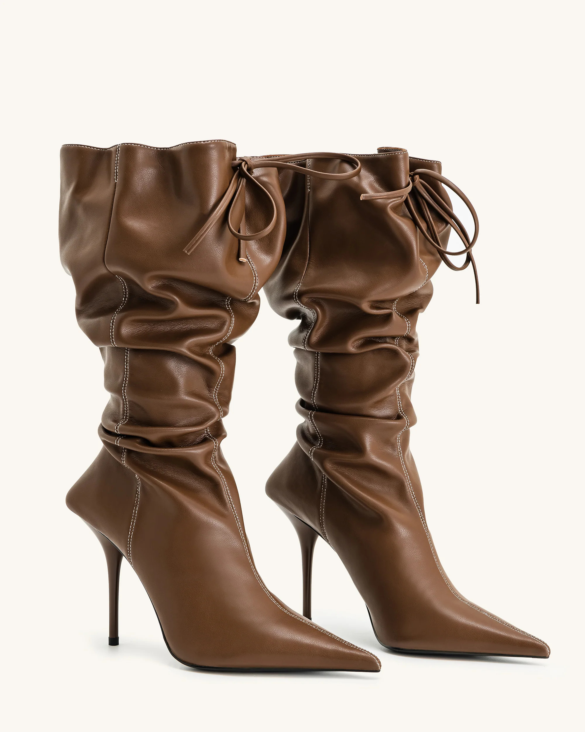 Olivia Leather High Heel Boots - Brown | JW PEI US