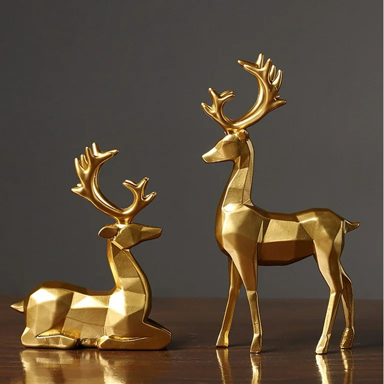 Gold Christmas Reindeer Figurines,2Pcs Resin Sitting Standing Deer Statues Couple Xmas Small Rein... | Walmart (US)