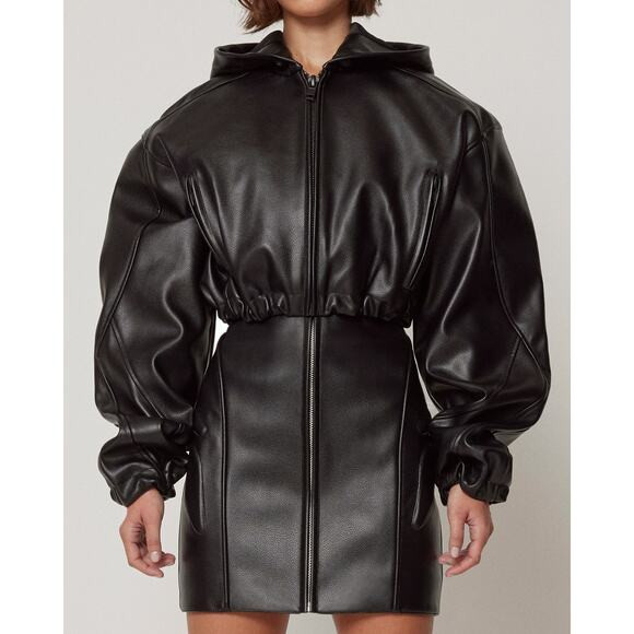 Khy x Namilia Faux Leather Cropped Hooded Jacket Black - XS | Poshmark