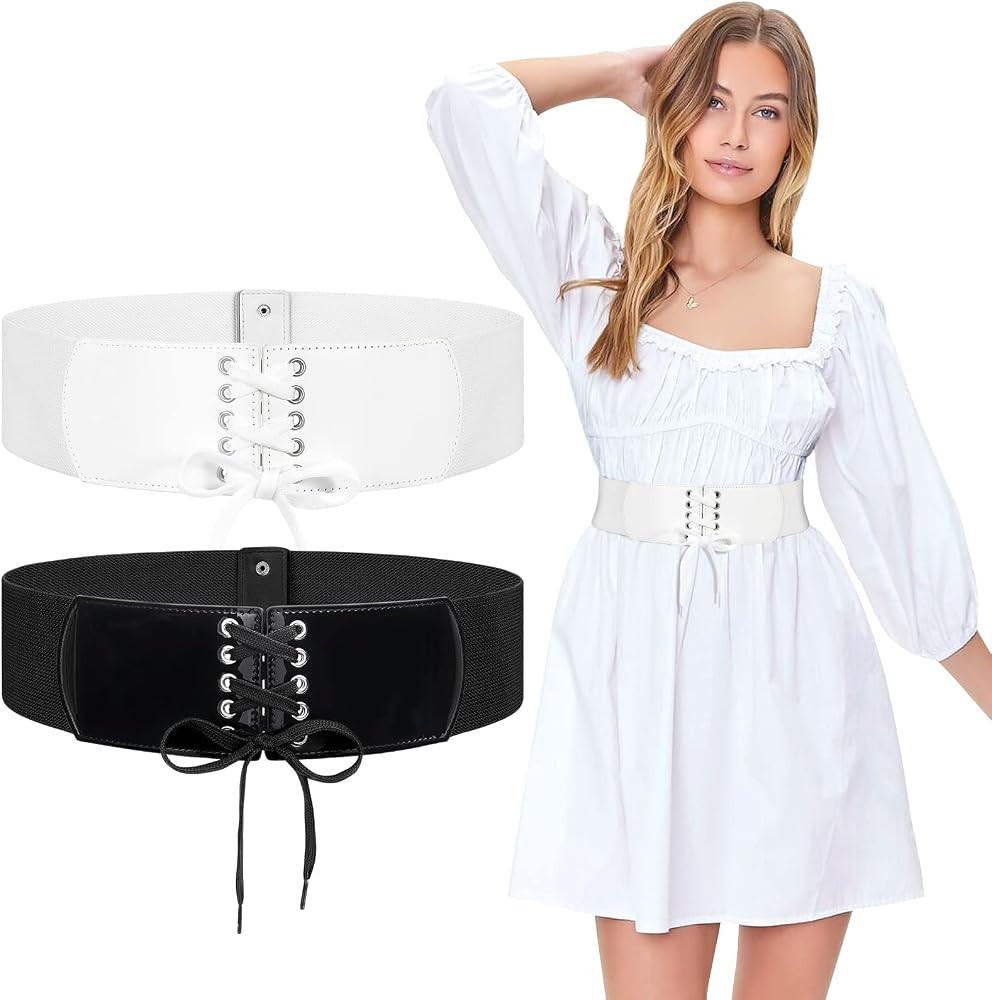 JASGOOD Women Wide Elastic Belt for Dress Vintage Stretchy Cinch Waist Belt | Amazon (US)