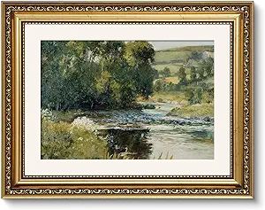 ARPEOTCY Vintage Gold Framed Wall Art, 11x14 inch Nature Streamside Retro Paintings, Canvas Print... | Amazon (US)