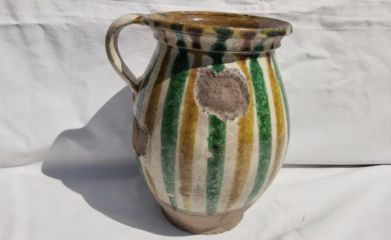 Antique Hungarian Folk Ceramic Pitcher, Striped Ewer, Csakvar Pottery 1880s - Etsy | Etsy (Global)