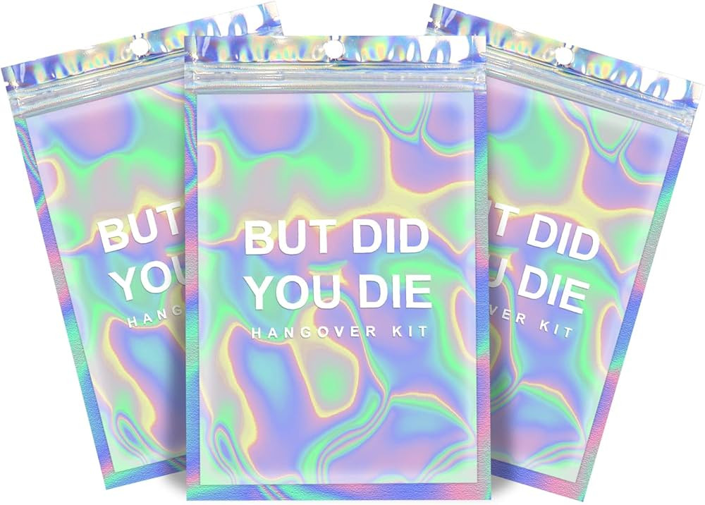 Fcuadro Hangover Kit Bags 20Pcs DID You DIE Holographic Hang Over Recovery Bags Bachelorette Part... | Amazon (US)