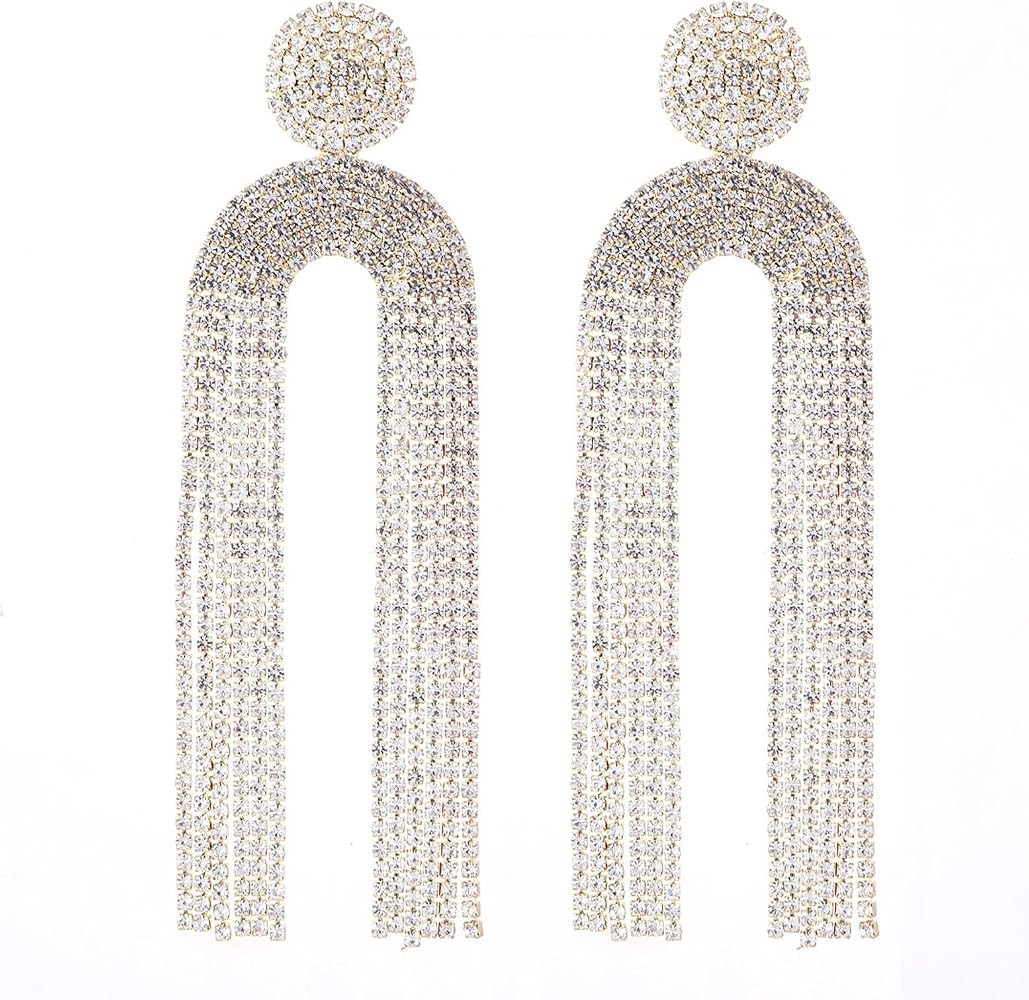 Tassel Rhinestone Earrings Crystal Dangle Drop Earring Long Chandelier Fringe Earring Vintage Bri... | Amazon (US)