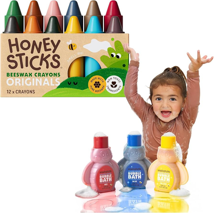 Honeysticks 100% Pure Beeswax Crayons (12 Pack) & Kids Bubble Bath - Non-Toxic, Safe for Babies a... | Amazon (US)