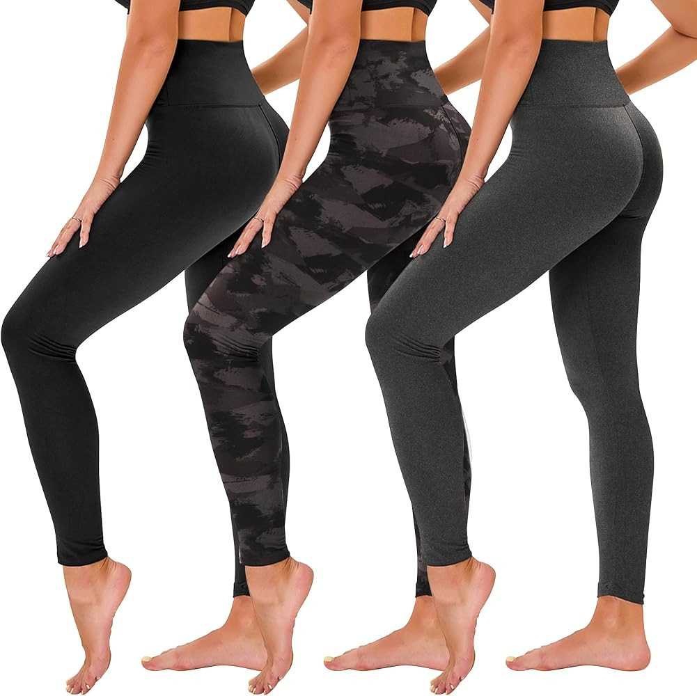 TNNZEET 3 Pack Leggings for Women - Tummy Control High Waisted Soft Yoga Pants for Workout Gym Ru... | Amazon (US)