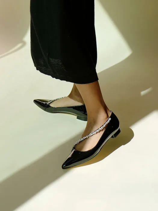 Fenita Jeweled Flat Shoes in Black Patent | W Concept (US)