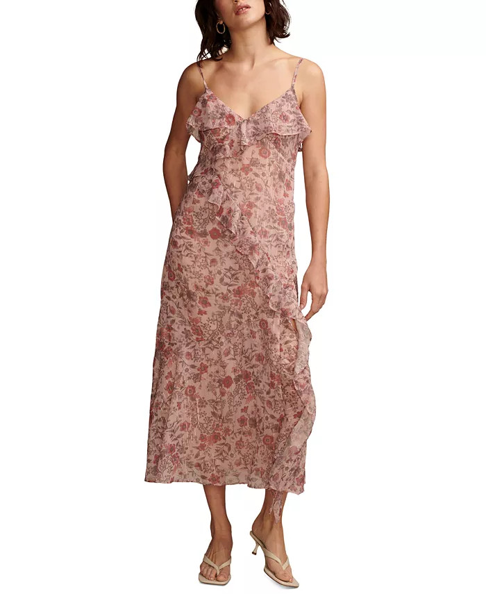 Lucky Brand Women's Ruffle V-Neck Sleeveless Midi Dress - Macy's | Macy's
