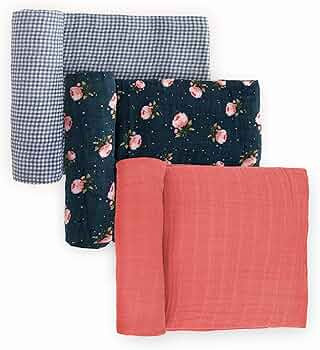 Little Unicorn – Midnight Rose Cotton Muslin Swaddle Blanket Set | Set of 3 | 100% Cotton | Sup... | Amazon (US)