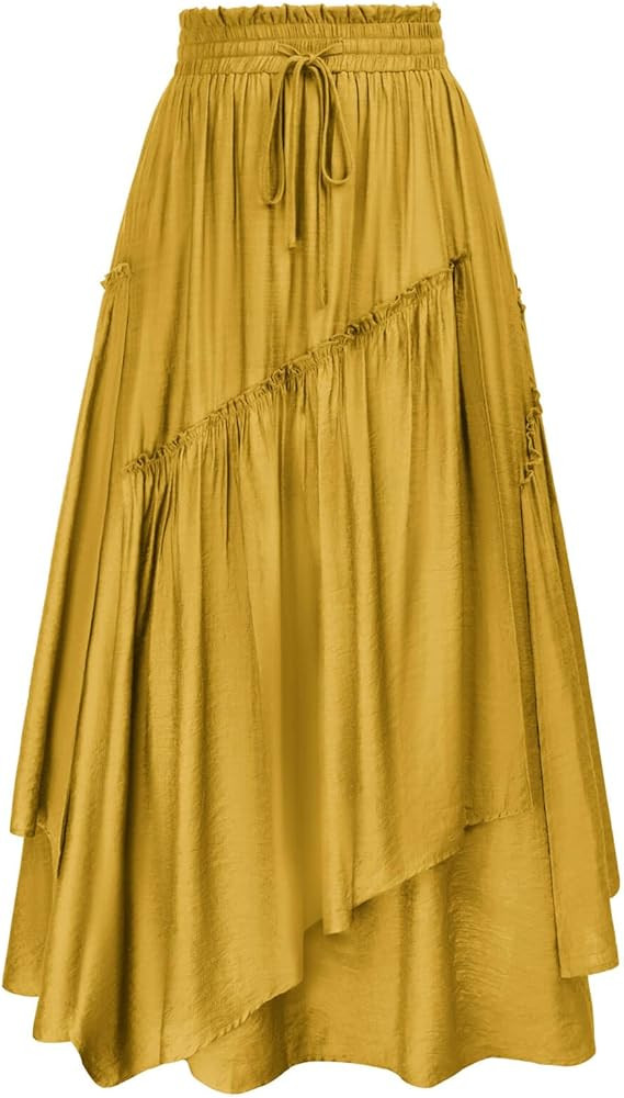 Scarlet Darkness Women Renaissance Layered Long Skirt Elastic High Waist Tiered Skirt with Pocket... | Amazon (US)