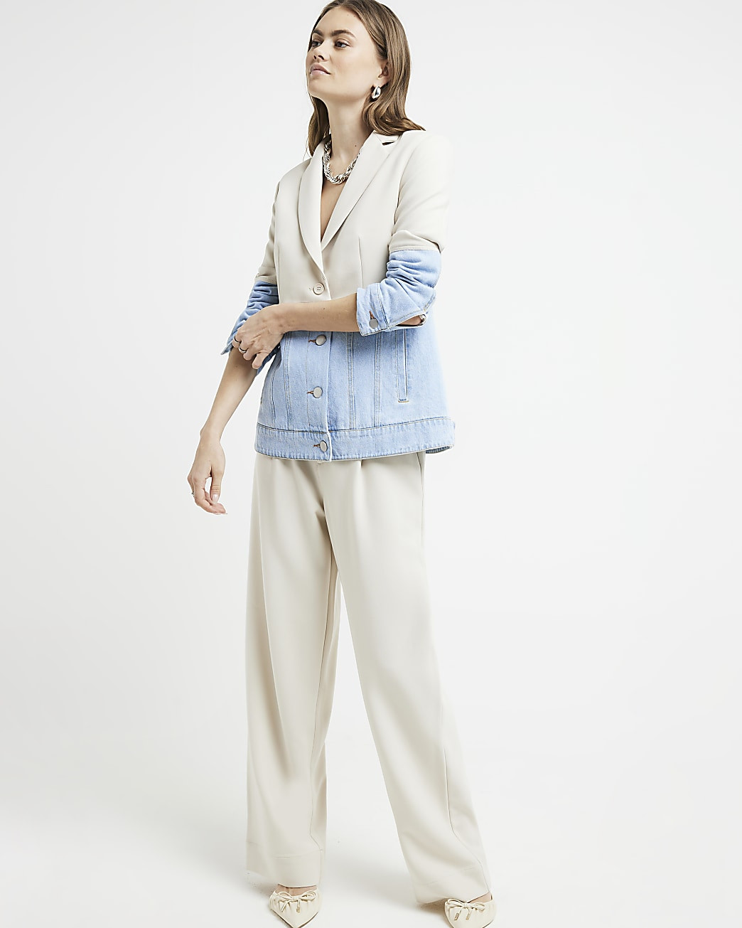 Ecru hybrid denim blazer | River Island (UK & IE)