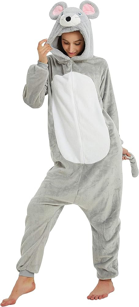 EJsoyo Onesie Adult Reindeer Costume Dinosaur Sleepwear Animal Lion Mouse Cosplay Pajama Teens Ha... | Amazon (US)