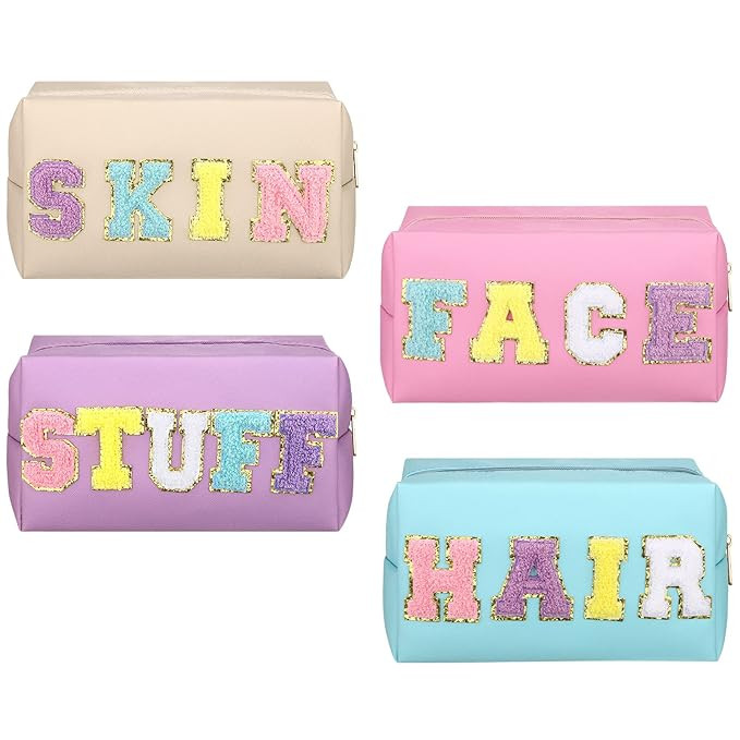 4 Pieces Preppy Patch Makeup Bag Cosmetic Bag Rainbow Portable Preppy Pencil Case Travel Cute Mak... | Amazon (US)