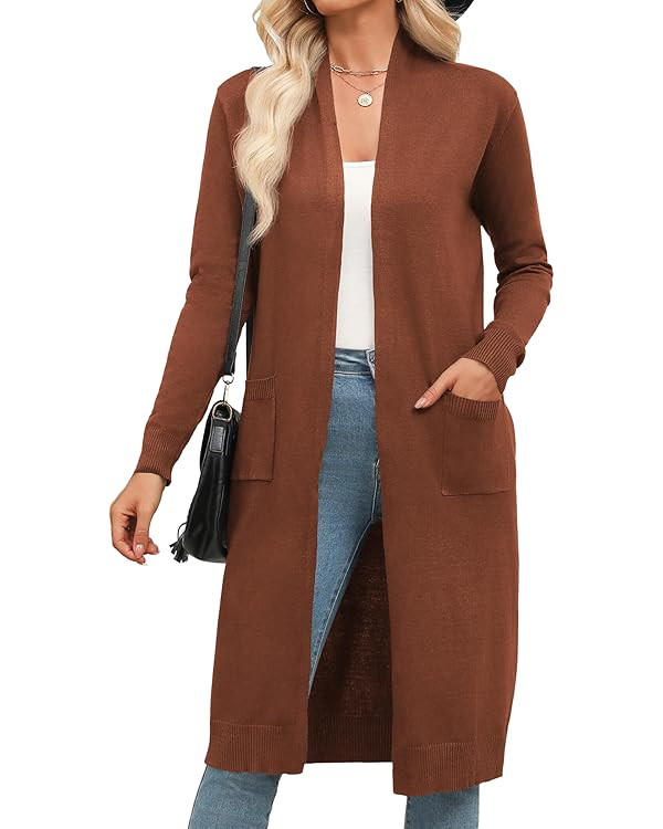 Zeagoo Women's Long Cardigans Sweater 2024 Fall Lightweight Open Front Casual Knit Duster Coat wi... | Amazon (US)