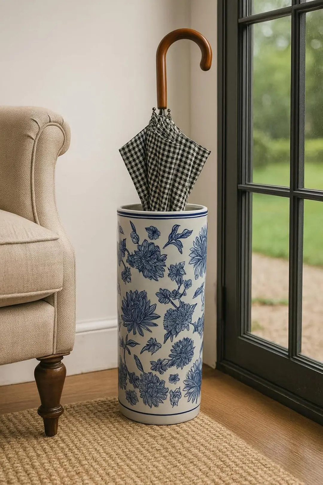 Blue Floral Ceramic Umbrella Stand, Elegant Entryway Decor - Etsy UK | Etsy (US)
