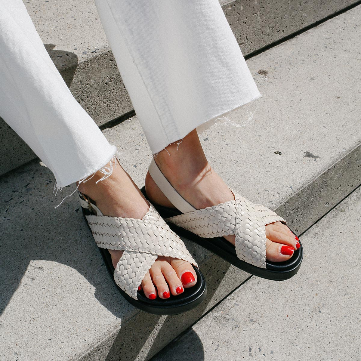 The Petra Sandal - Ecru Woven Leather | Margaux