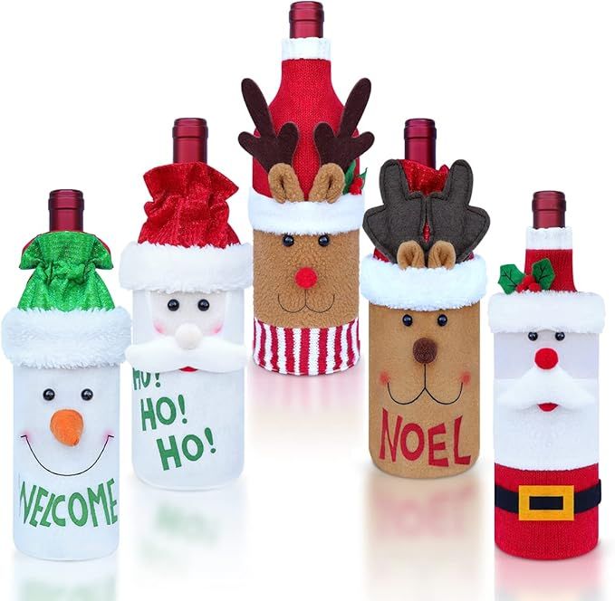 5PCS Christmas Wine Bottle Covers, Christmas Sweater Wine Bottle Bags for Christmas Decorations, ... | Amazon (US)