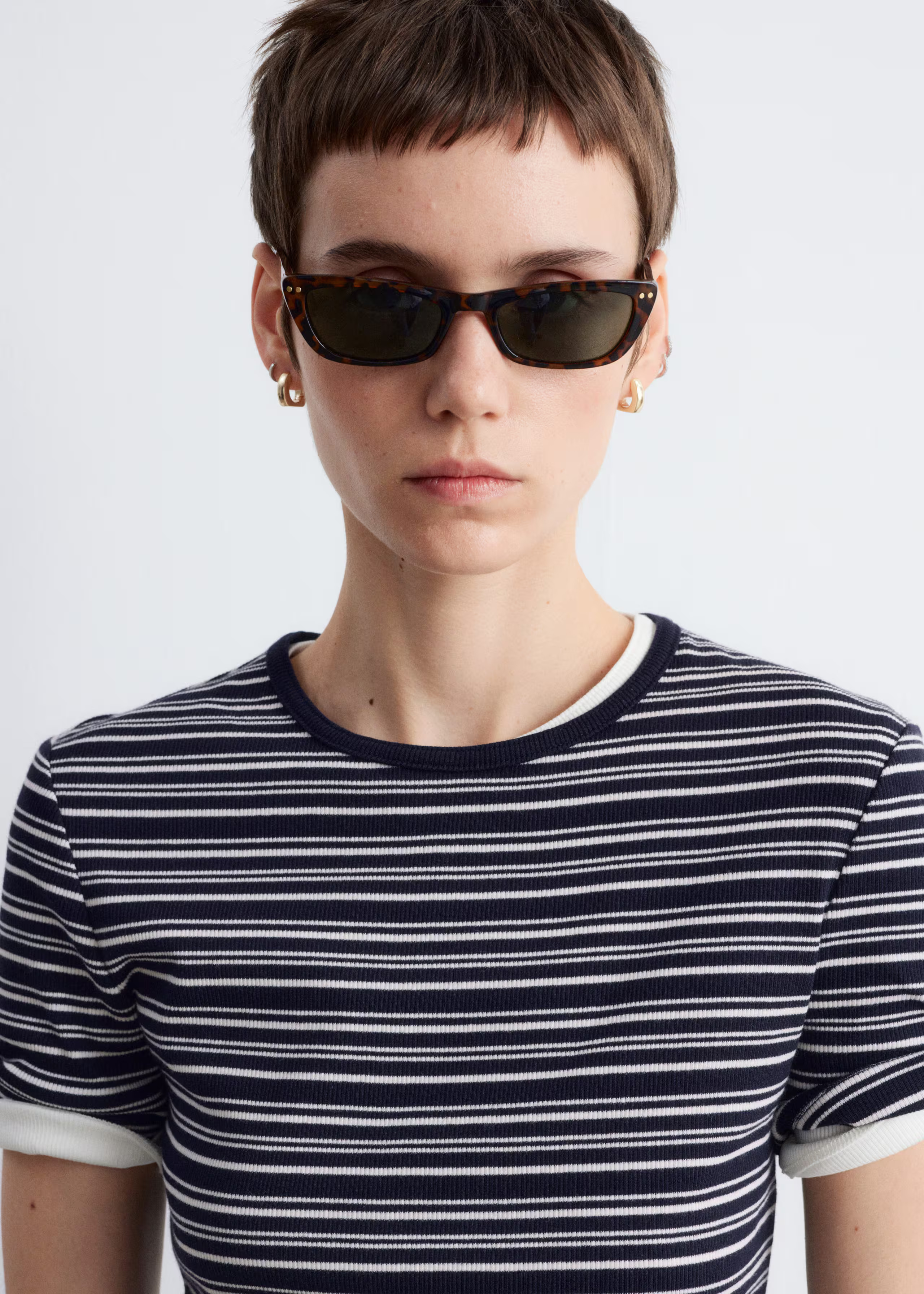 Ribbed T-shirt - Dark Blue / White Stripes - & Other Stories GB | & Other Stories UK