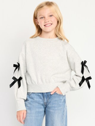 Cozy Bow-Sleeve Crew-Neck Sweatshirt for Girls | Old Navy (US)