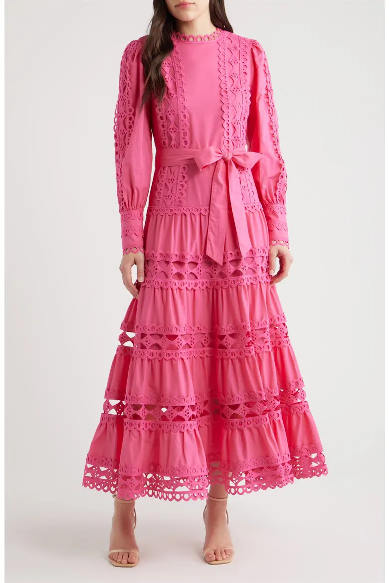 LAYERED WITH LOVE Lace Trim Long Sleeve Cotton Maxi Dress in White at Nordstrom, Size X-Small | Nordstrom