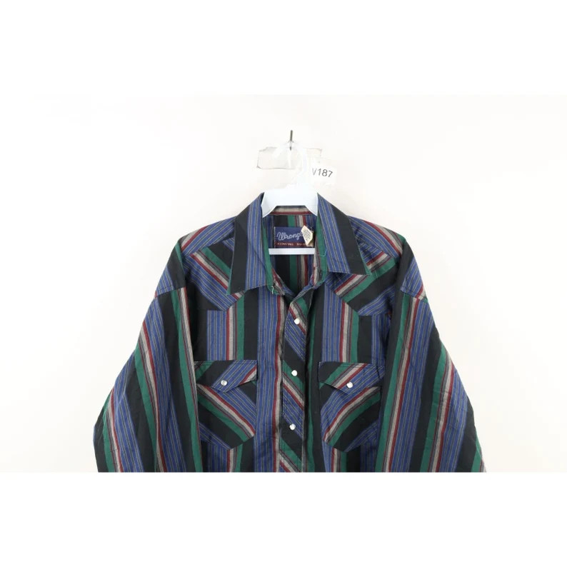 90s Wrangler Mens Size 16.5 35 Faded Striped Western Rodeo Button Shirt, Vintage Wrangler Western... | Etsy (US)