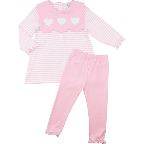 Pink Stripe Knit Applique Hearts Legging Set | Cecil and Lou
