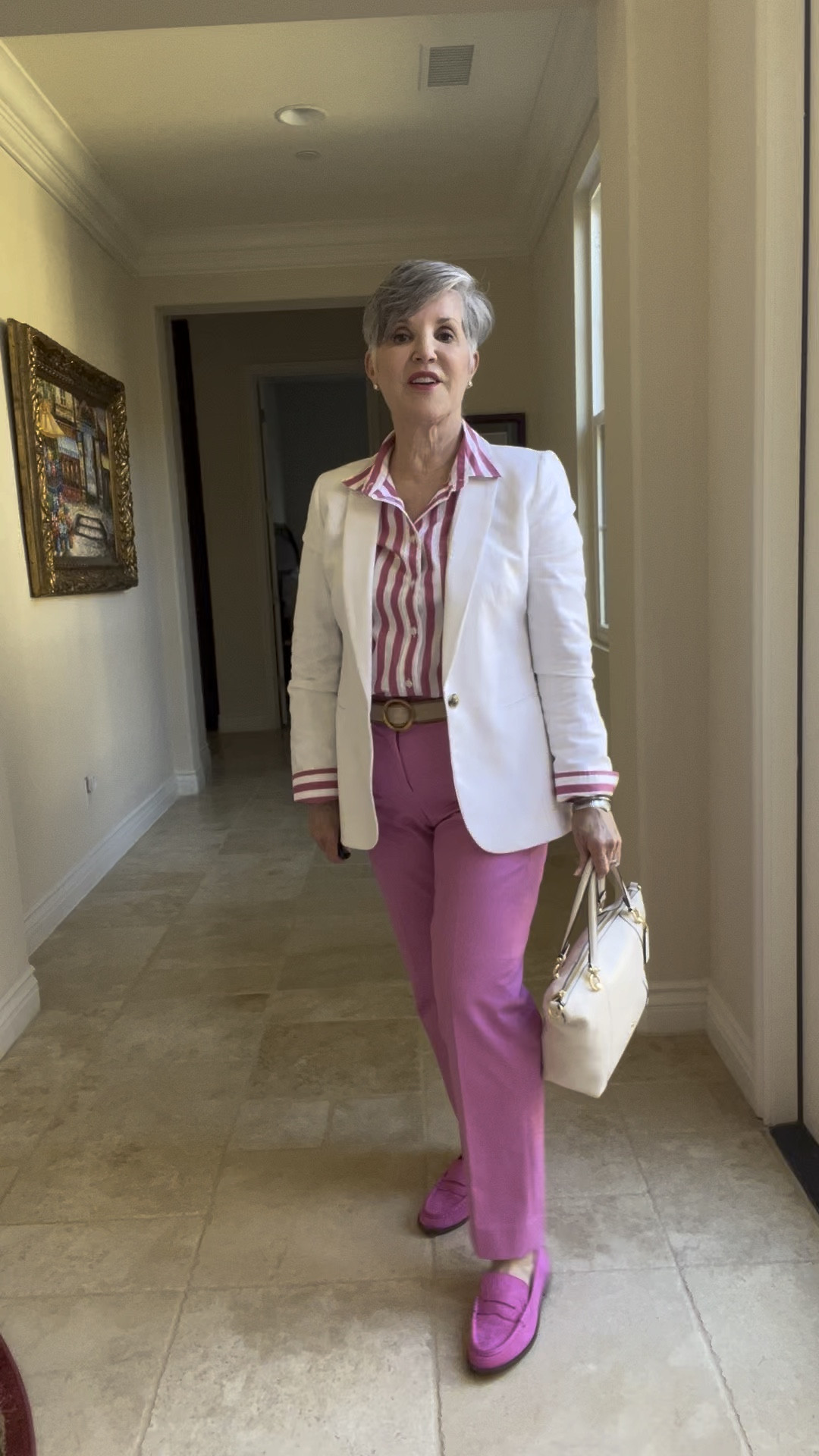 I love a crisp white blazer. It’s so versatile! I paired it with a terrific pink and white striped shirt, pink pants, and pink loafers. Perfect spring workwear!

#ltkunder50 #ltkover50
#ltkover40
#ltkspringlooks
#ltkspringoutfits
#ltkitbag
#ltkshoecrush

#LTKsalealert #LTKworkwear #LTKshoecrush