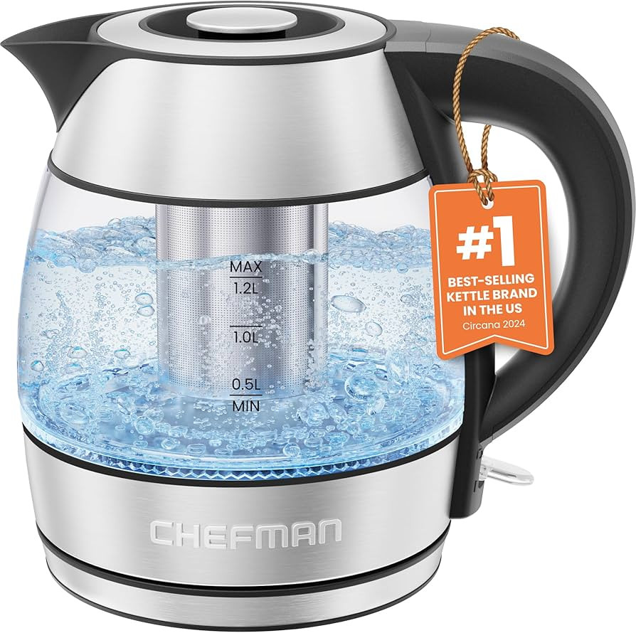CHEFMAN Electric Kettle - 1.2L 1500W Hot Water Tea Pot with Infuser, BPA Free, Auto Shut Off, Boi... | Amazon (US)