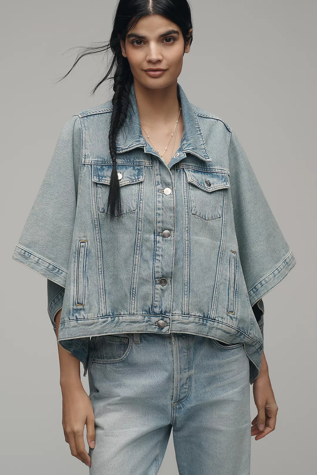 The Weston Cape Denim Boyfriend Jacket by Pilcro | Anthropologie (US)