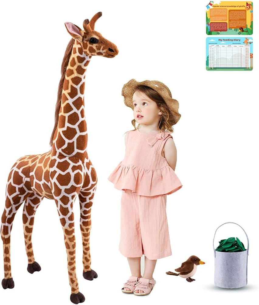 BRINJOY Giant Giraffe Stuffed Animal Set, 47 Inch Large Plush Giraffe Toy with Bird&Basket&Leaves... | Amazon (US)