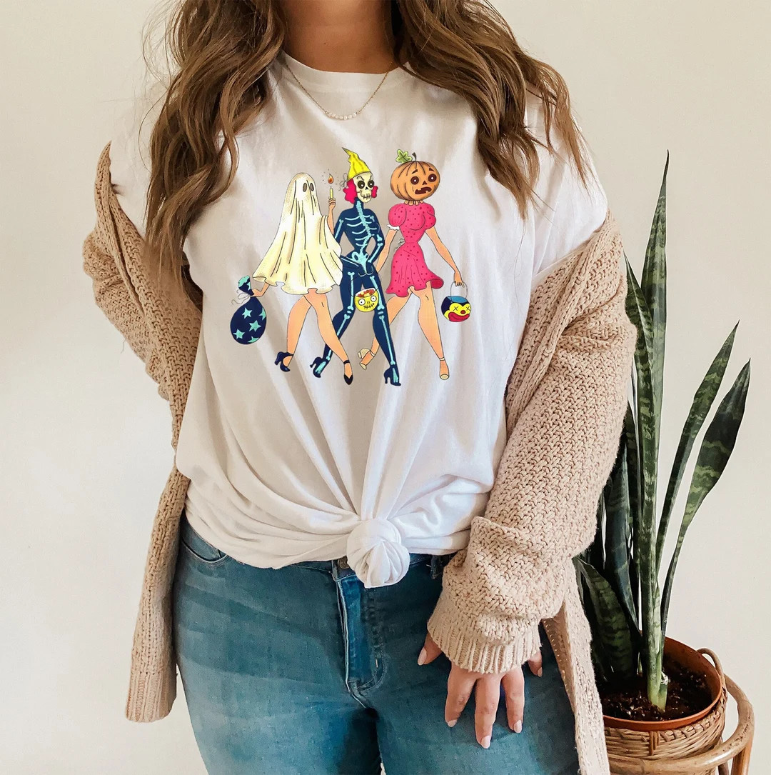 vintage halloween ladies, trick or treat retro women, fashion pattern costumes, ghost, skeleton, ... | Etsy (US)