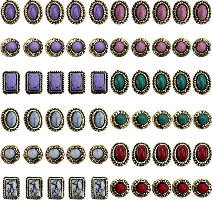 60PCS Vintage Western Style 3D Nail Art Charms, Turquoise Marble Gems, Rhinestone Jewelry Decorat... | Amazon (US)