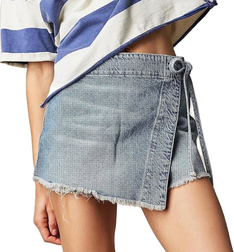 Womens Denim Shorts Skorts Y2k Side Tie-up Bow High Waist Asymmetrical Frayed Hem Denim Shorts Wr... | Amazon (US)
