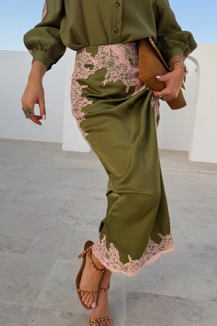 Olive & Pink Lily Skirt | Never Fully Dressed US