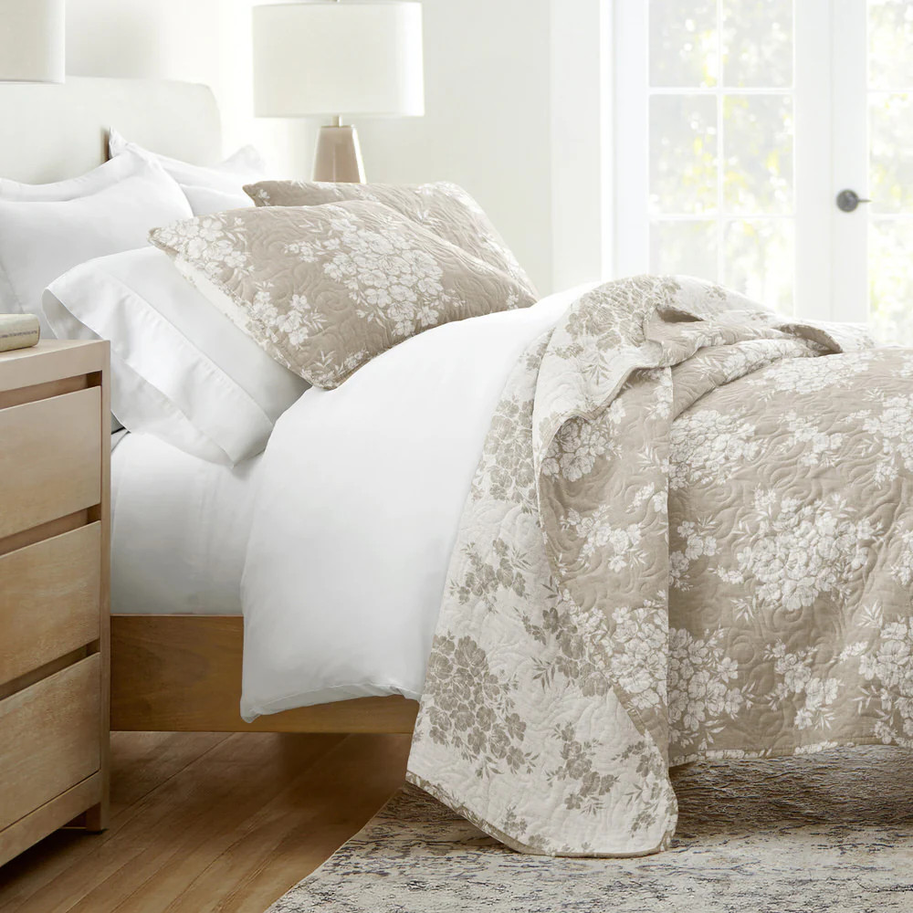 Distressed Bouquet Reversible Quilted Coverlet Set | Linens and Hutch