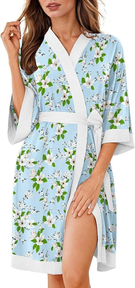 Ekouaer Robes for Women Knee Length Bathrobe Lightweight Kimono Robe 3/4 Sleeve Knit Sleepwear wi... | Amazon (US)