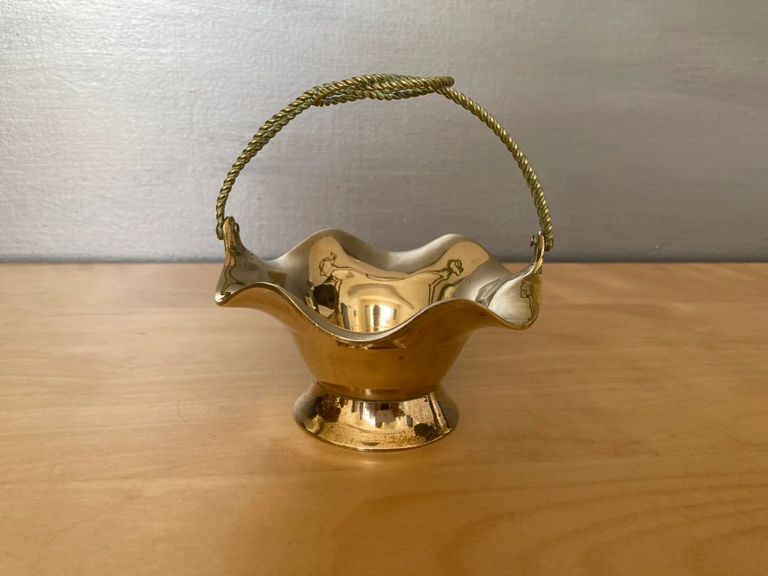 Vintage brass basket, brass posy bowl, brass bowl with handle, brass posy basket | Etsy (UK)