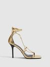 Reiss Gold Kali High Leather Strappy Wrap Sandals | Reiss UK