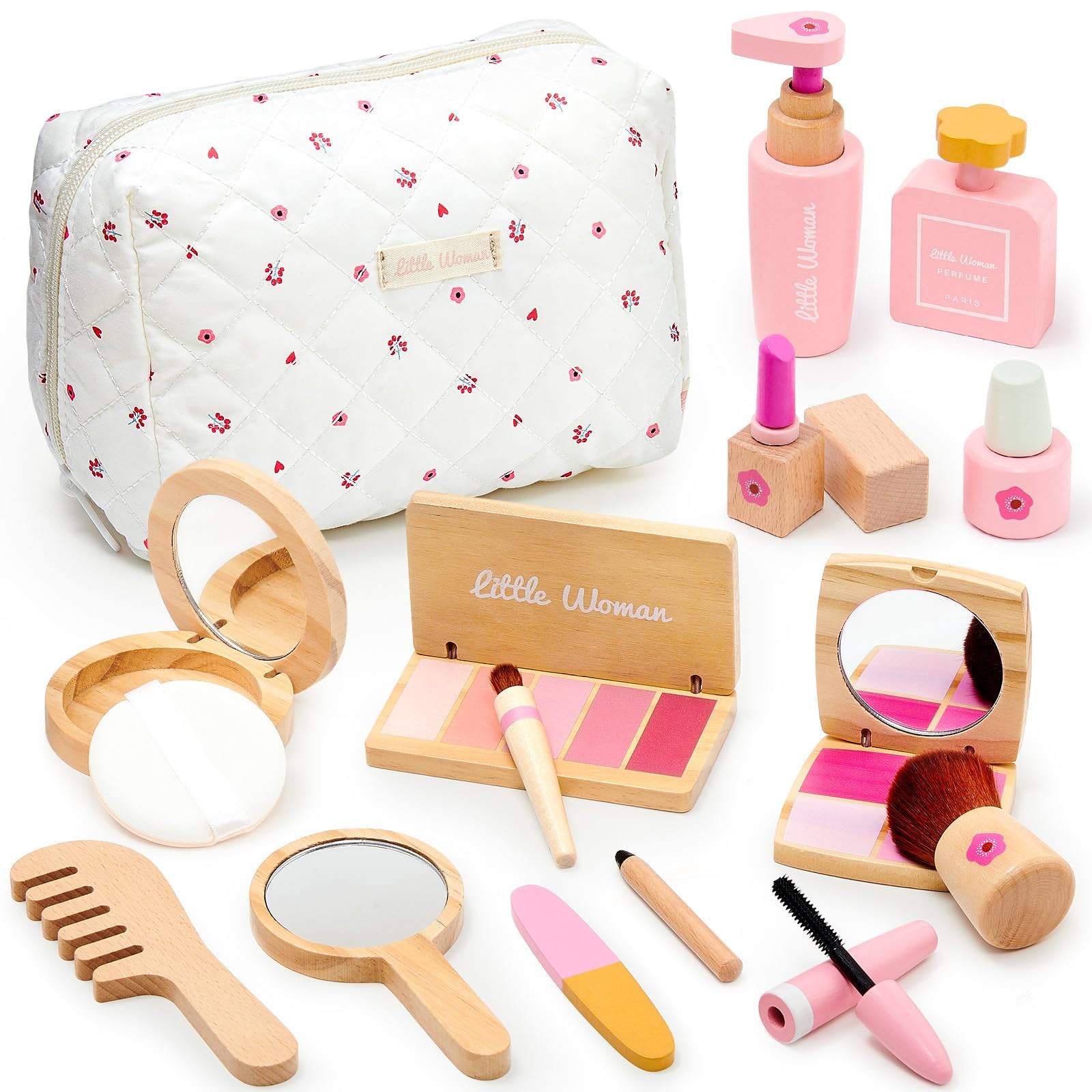 Lonico Wooden Makeup Toy Set for Girls Pretend Play Makeup Kit for Toddlers 3-5 with Eyeshadow/ M... | Amazon (US)