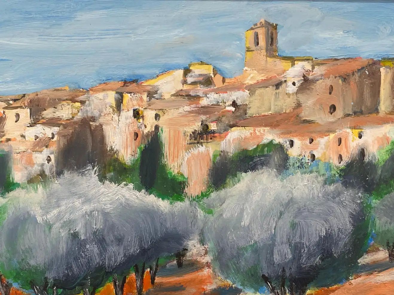 Sun Scorched Spanish Hill Top Perched Village, signed oil painting | 1stDibs