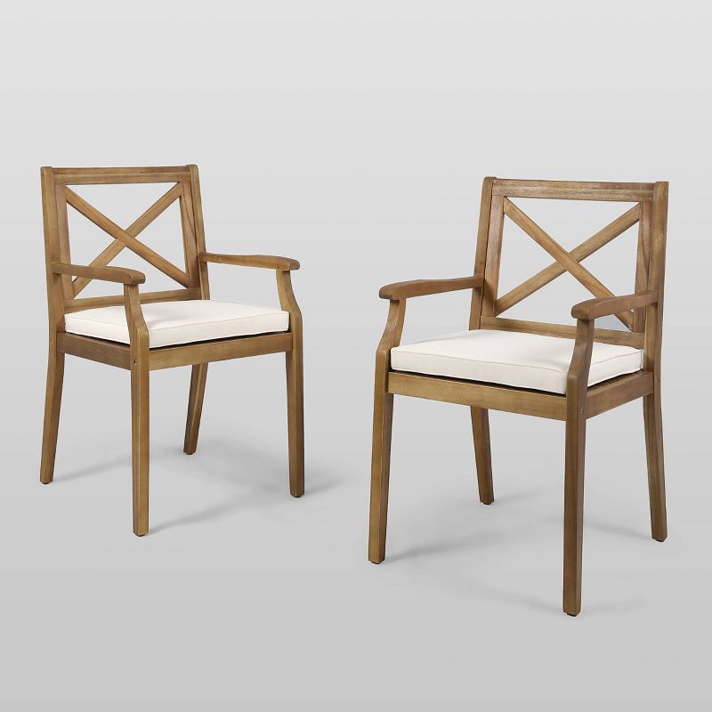 Perla 2Pk Acacia Wood Dining Chair - Teak/Cream - Christopher Knight Home | Target