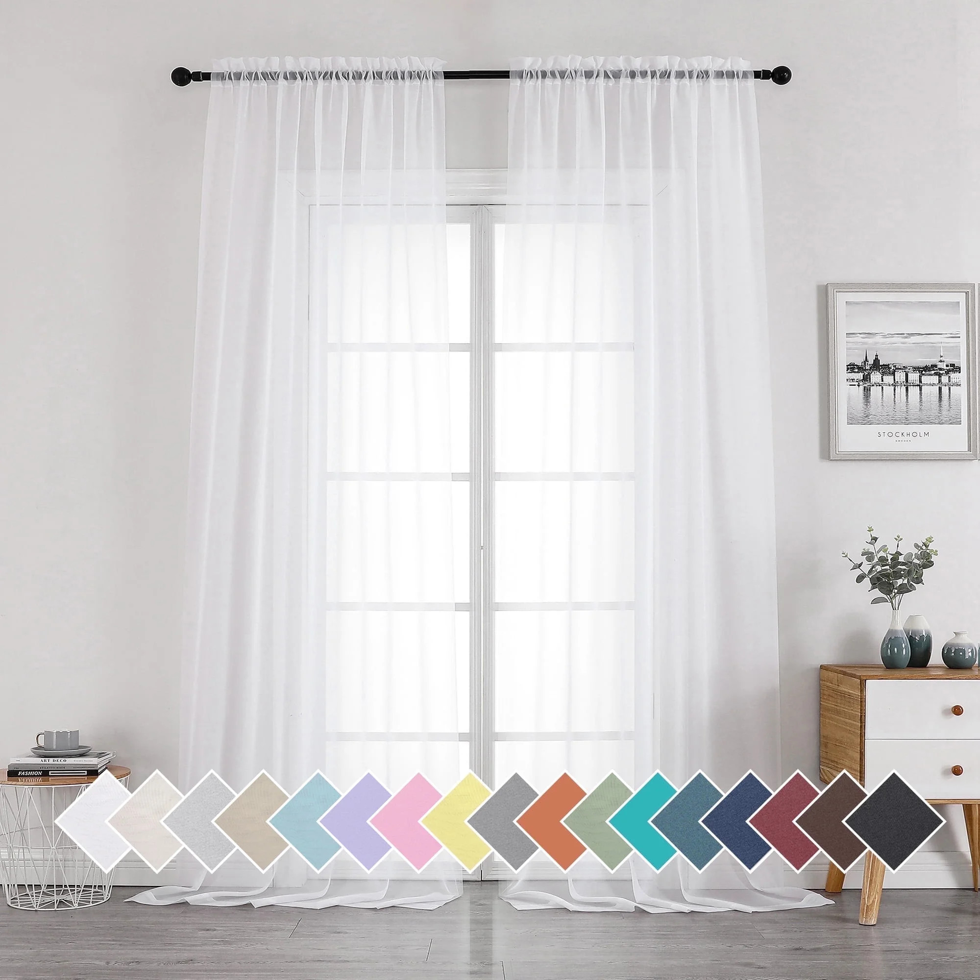 OVZME White Sheer Curtains 96 inches Long Window Curtains 2 Panels Pair, Solid Elegant Window Voi... | Walmart (US)