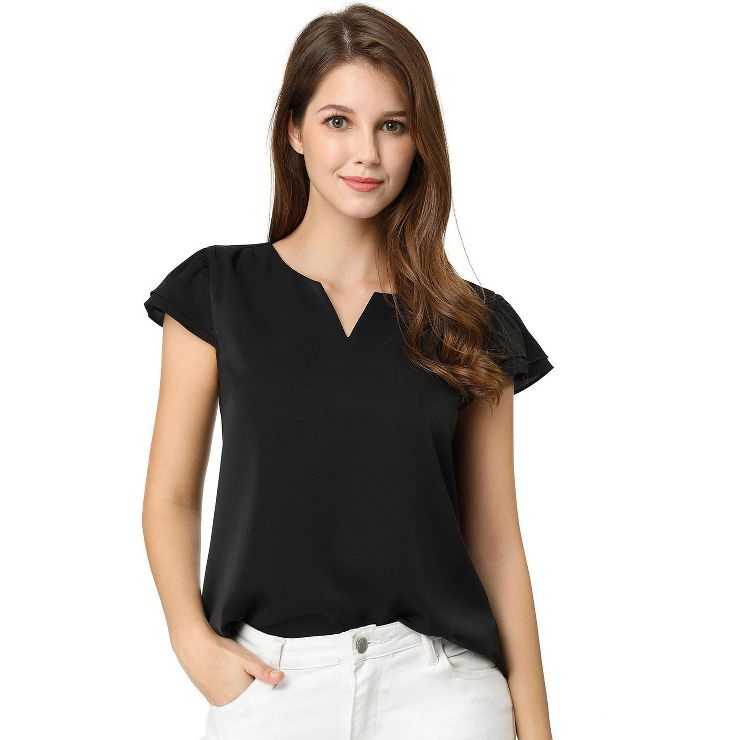 Allegra K Women's Work Business Casual Plain Cap Sleeve Blouse Top | Target
